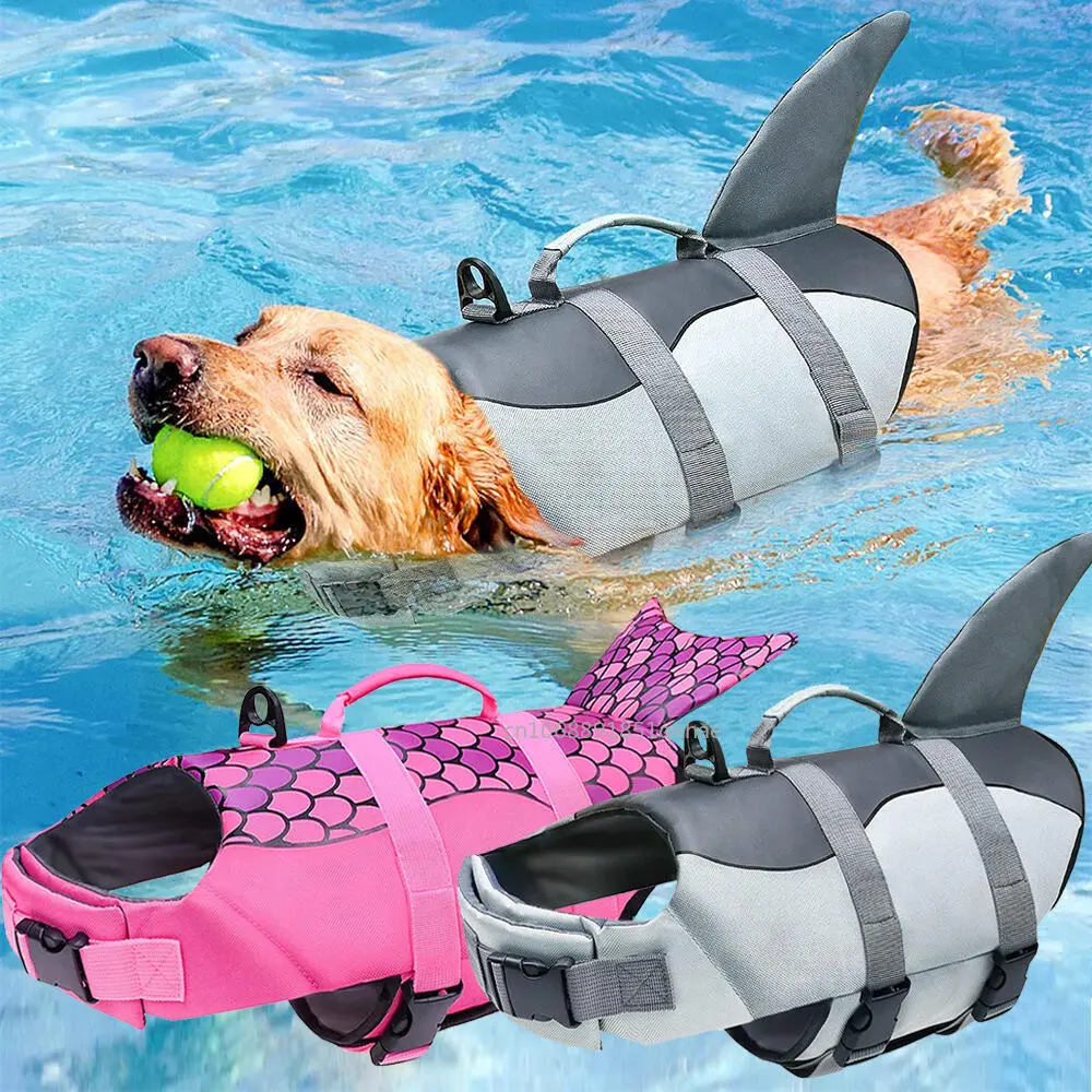 Shark Dog Life Jacket Enhanced Buoyancy Small Swimming Clothes Safety Vest with Handle for Medium Large Dogs Surfing