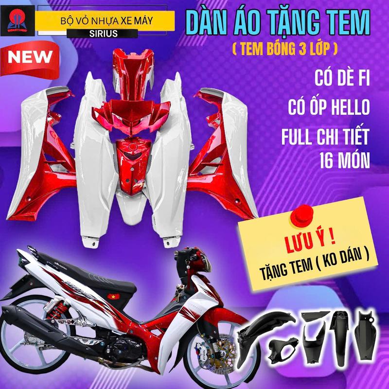 Dàn Áo Xe Máy Sirius 50 và 110 TDH - 16 Món - Tặng Tem Bóng Theo Mẫu Ko Dán - Phụ Kiện Phụ Tùng