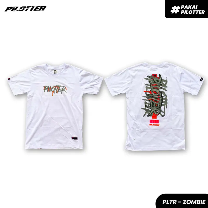 KAOS PILOTTER ZOMBIE ORIGINAL FREE STICKER PUTIH 0