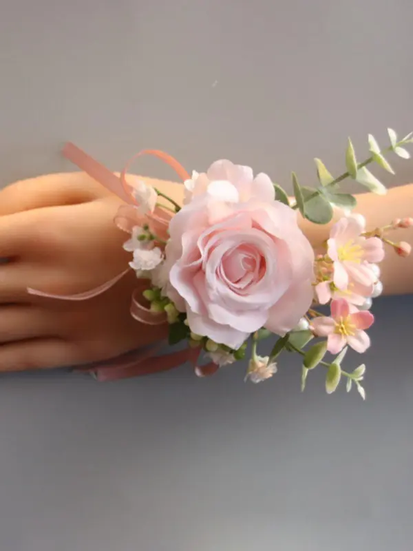Artificial Rose Corsage Wristband, Elegant Bridal Wrist Corsage, Fashionable Wedding Party Decoration Accessories for Women 5