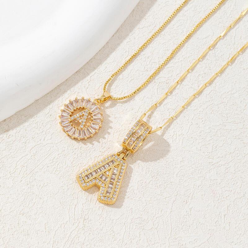 Product Introduction of Full Diamond Rock Candy 26 Letter Pendant Necklace for Women, Copper Set with Zirconia Plating and True Gold Round Flower Letter Set 8