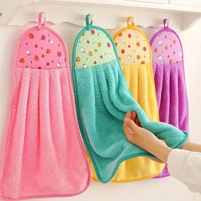 2pieces Ultra-Soft Coral Velvet Kitchen Towels - Hangable & Super Absorbent for Commercial Cleaning