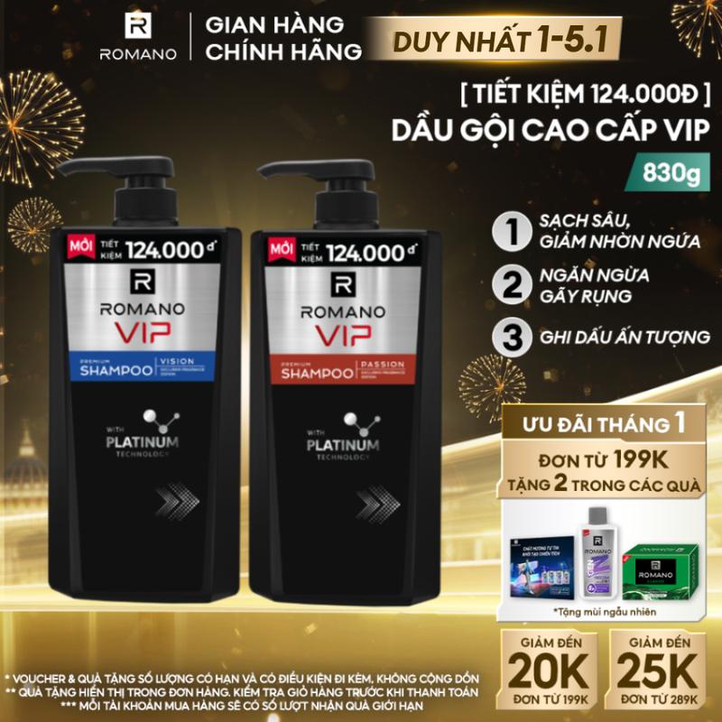   DUY NHẤT 1-5.1  ĐƠN 199K TẶNG 2 QUÀ  Dầu gội cao cấp Dưỡng Tóc cho nam Romano VIP PASSION VISION 830g 