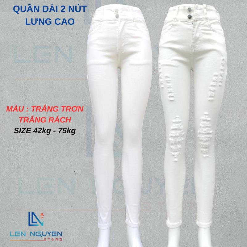 2.D10 [ Lên Nguyễn Store ] Quần Jean (Bò) Nữ Dài Dài 95-97cm, Size 40kg-80kg, Thiết Kế Thêu, Màu Trắng, Trắng Rách, Lưng Cao 2 Nút, Ống Ôm, Co Giãn, Mền Mịn, Bigsize, Hotgirl, Mang Phong Cách Năng Động, Trẻ Trung, Tự Tin, Dễ Phối Đồ, Skinny. Women Pants
