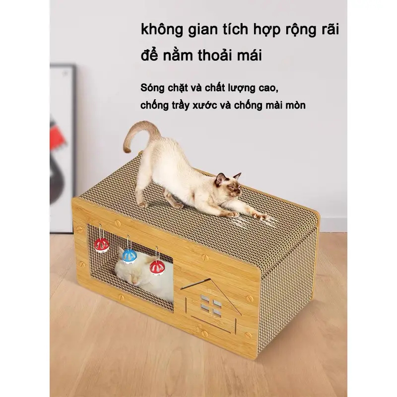 Cào Móng Mèo Kết Hợp Nhà Mèo 2in1, Đồ Chơi Mèo Kleen Cat Kích Thước Lớn Tặng Kèm Cỏ Mèo 5