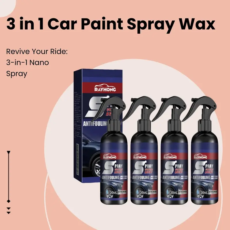 3 In 1 Car Paint Spray, Quick Coating Car Wax Polish, Plastic Coating Agent, Nano Coating Spray, Automotive Paint Care Product, Multifunctional Plastic Coating, Car Detailing Kit, Coating Renewal Agent, Interior Detailing Kit, Deep Scratch Repair 1
