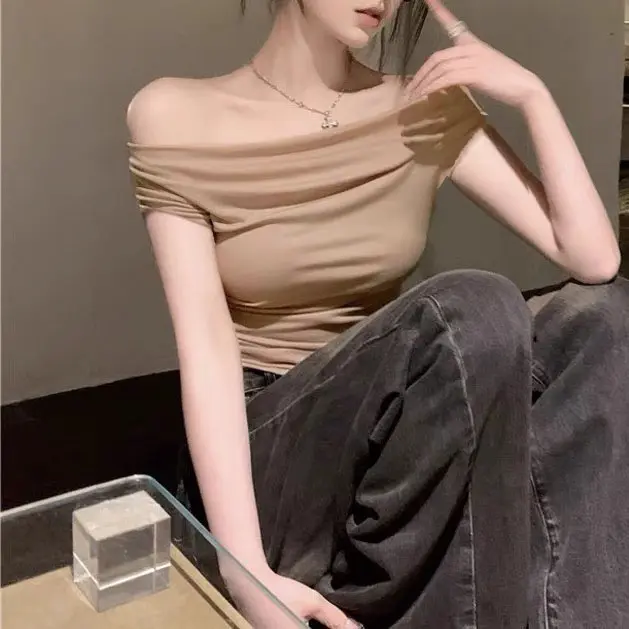 Áo trễ vai cộc tay nữ LENOGI Áo kiểu nữ bẹt vai  mùa hè coton mịn mát | BigBuy360 - bigbuy360.vn