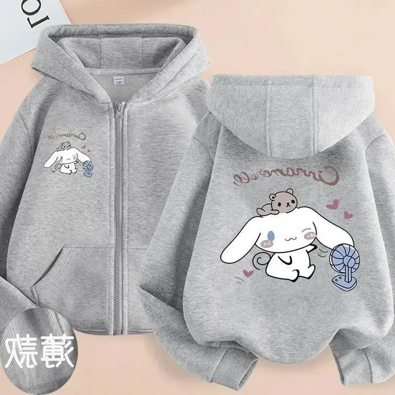 Children Clothing Girls Sanrio Cinnamoroll Cardigan Zip Jacket Cardigan  Cartoon Parenting Clothing  Kids Zipper Hooded Sweater