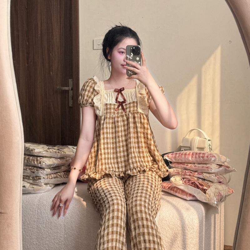 Bộ Đồ Ngủ Nữ Pijama Chất Đũi Nhung Tiểu Thư HANI Thiết Kế Babydoll Đáng Yêu Chất Mềm Mịn Mát HK06 6
