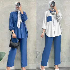Amanda One Set | Setelan Baju Muslim Atasan Formal Kombinasi Putih Full Kancing Kombinasi Kantong Crinkle Airflow Celana Panjang Amanda One Set | Setelan Baju Muslim Atasan Formal Kombinasi Putih Full Kancing Kombinasi Kantong Crinkle Airflow Celana Panjang