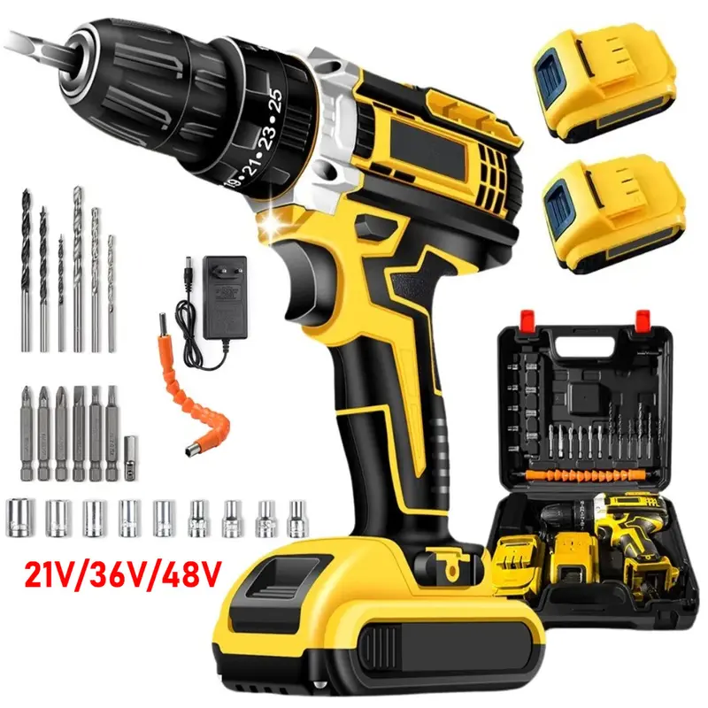 Parafusadeira e Furadeira 3.6V/12V/21V/36V/48V Recarregável Com 2 Baterias Maleta Kit Completo Bivolt Uso Doméstico E Profissional 28/30 Peças