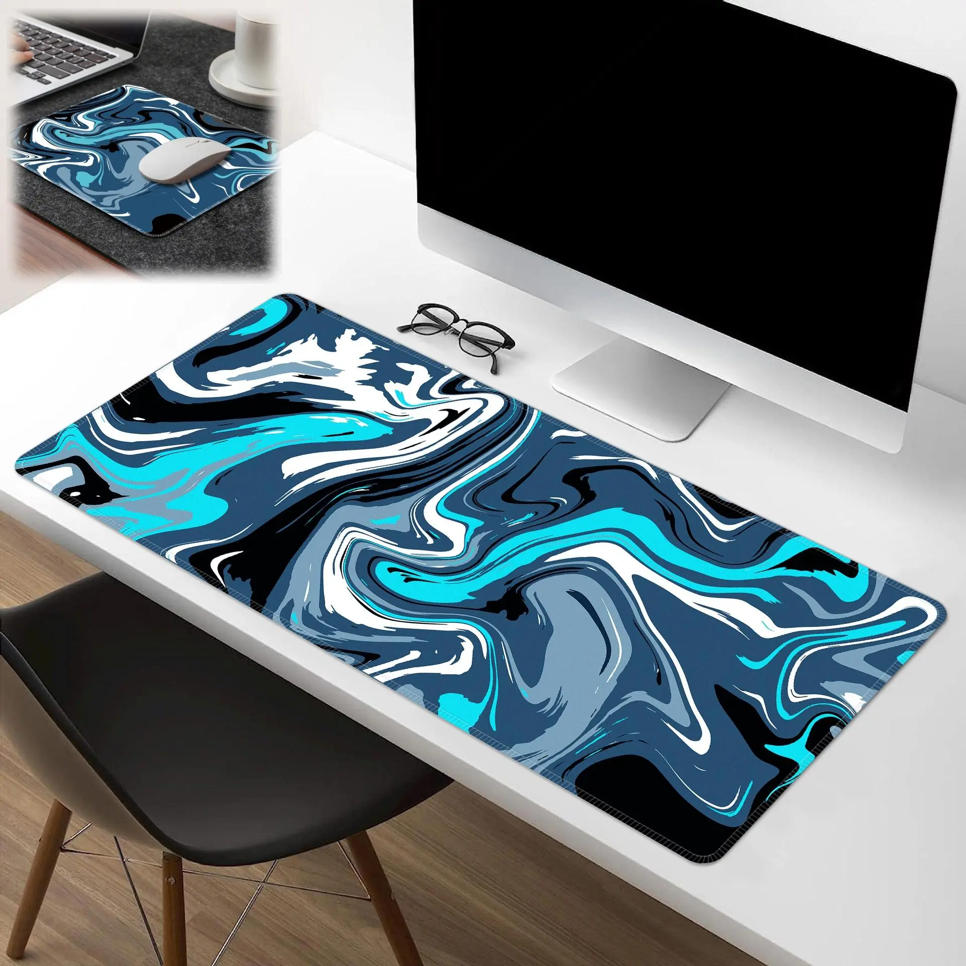 Creative Fluid Pattern Mouse Pad, 1 Count Large Wavy Office & Gaming Mouse Pad, Non-slip Rubber Washable Desktop Protective Mat for Home