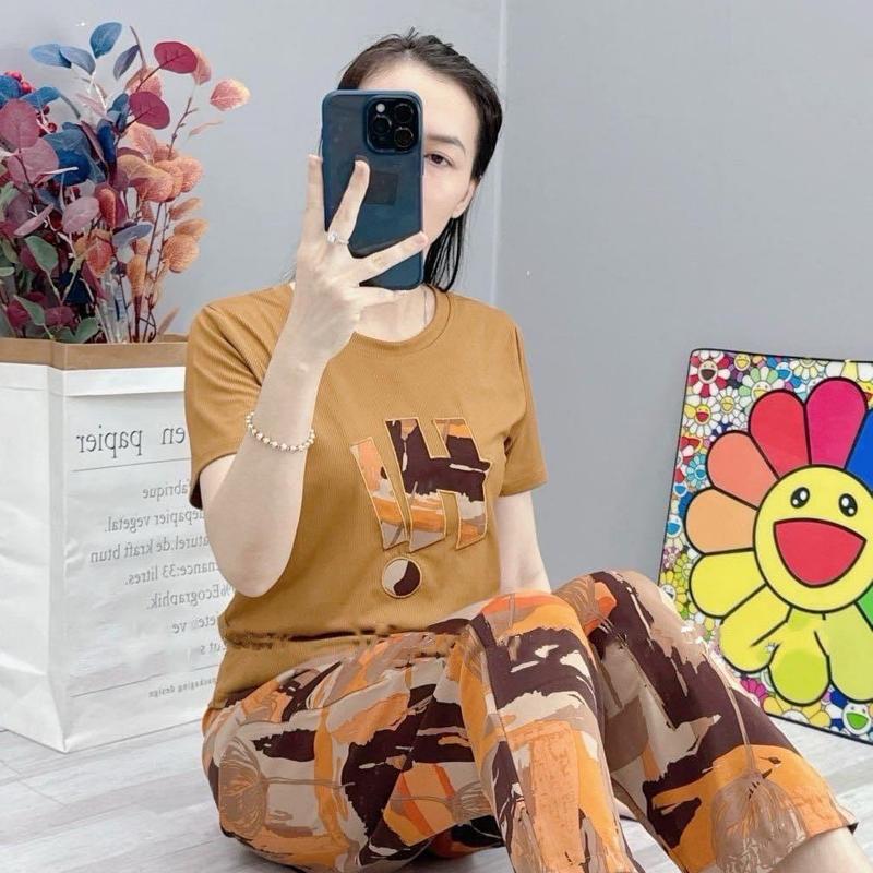 [ Tay Ngắn Quần Baggy ] Đồ bộ nữ THÊU Hi áo tăm lạnh quần mango ( Women Top ) mặc nhà mềm mịn mát A844 5