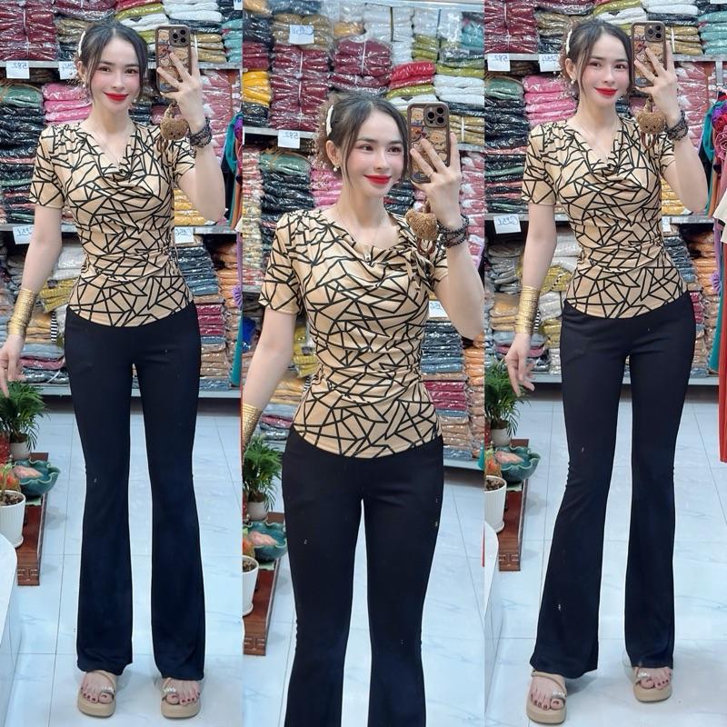 Mã C208 Sét Bộ Cổ Đổ Quần Dài Loe Thun Gân Tăm Lạnh (form ôm thích rộng tăng size)-Huyền đồ bộ xinh