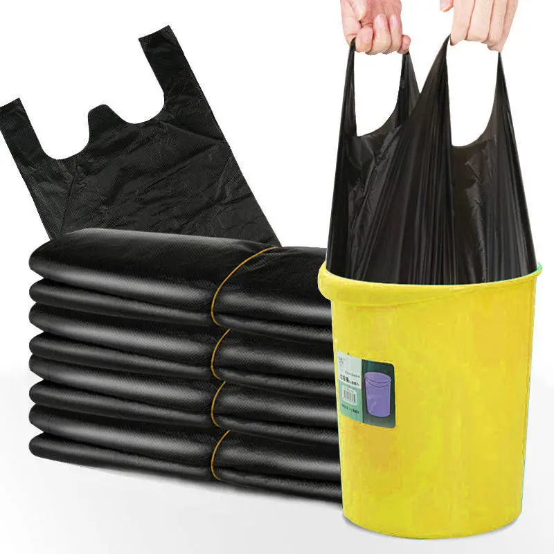 [50 One Garbage Bag] Factory Direct Sales Thickened Garbage Bag Portable Black Garbage Bag Disposable Vest Bag