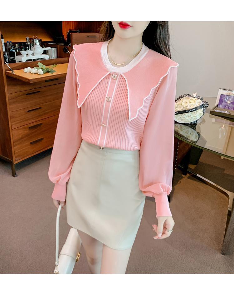 Product Introduction of Áo Len Nữ, Cổ Búp Bê Trông Trẻ Trung Dễ Thương, Màu Hồng, Áo Lớp Nền Dệt Kim, Có Thể Mặc Bên Trong, Hàng Mới Về Mùa Xuân 2024 17