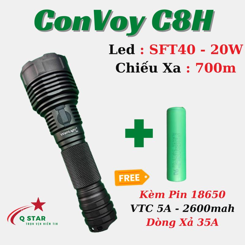  Đèn Pin Cầm Tay Convoy C8H Sử Dụng Led SFT40 20W Độ Sáng 2100lm Chiếu Xa 700m Kèm Pin VTC 5A Dòng Xả Cao Sạc Type-C Tích Hợp Trên Thân 