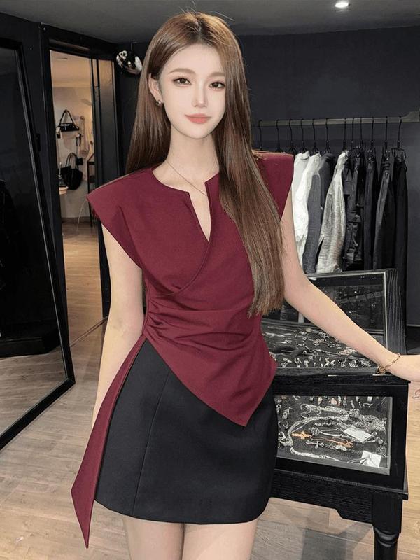 Product Introduction of Áo Sơ Mi Thanh Lịch, Cổ Chữ V Độc Đáo Dành Cho Nữ, Phong Cách Pháp Mới, Thiết Kế Độc Đáo Áo Nhỏ Phong Cách Phương Tây Áo Sơ Mi Nhỏ Top Women Shirt Cổ Tròn 5