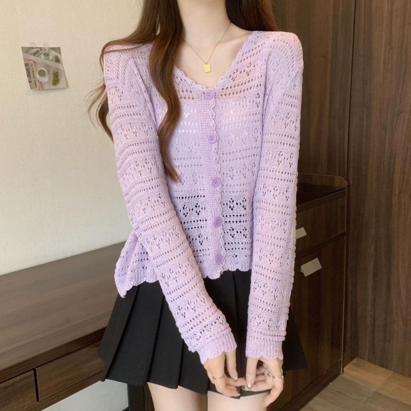 Áo len cardigan dệt kim rỗng mới cho nữ áo khoác mỏng khăn choàng chống nắng dài tay áo ngắn Top Women 5