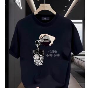 ผ้าฝ้ายคอกลมแขนสั้นเสื ้อยืดผู้ชายเทรนด์ภาษาอ ังกฤษพิมพ์ฤดูร้อนด้านบ หลวมพร้อมเสื้อยืดขนาด