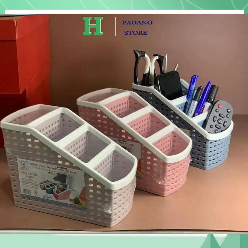 Khay nhựa tiện ích 4 Ngăn Việt Nhật (5696), khay 4 Ngăn để ngăn đựng bút, đồ dùng đa năng hàng Cao Cấp Bền Đẹp
