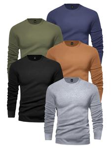 Men's Solid Long Sleeve Tee, Casual Basic Round Neck T-shirt for Spring & Fall, Men's Top for Daily Wear