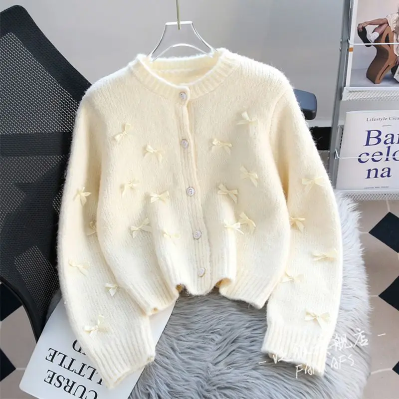 Áo Khoác Len, Dành Cho Nữ, Hàng Mới Về, Áo Cardigan Dệt Kim Có Nơ, Áo Sang Trọng Trà, Thích Hợp Cho Mùa Xuân, Thiết Kế Độc Đáo