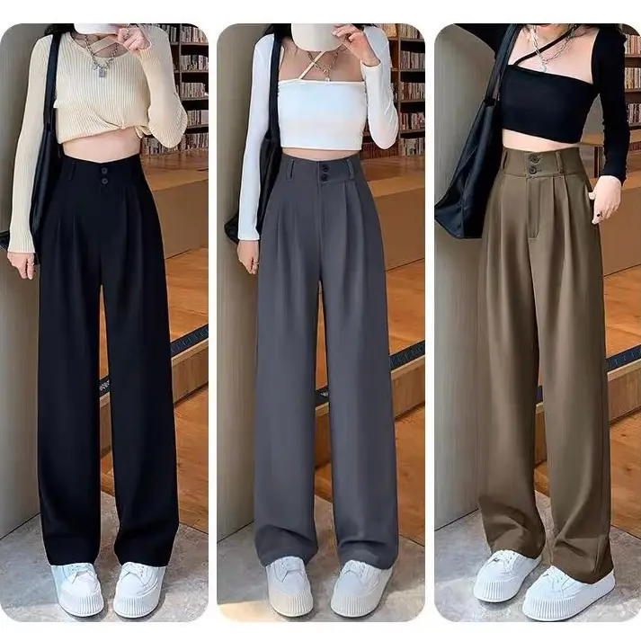 Quần Ống Suông Nữ Công Sở 2 Khuy Lưng Cao Cạp To Chất Tuyết Mưa Dày Dặn, Đứng Form Mặc Đi Học Đi Chơi PHN-15