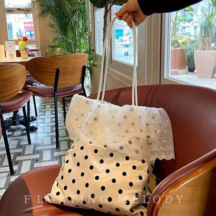 2025 Spring and Summer Miu Series Retro French Romantic Polka Dot Lace Yarn Fairy Bag One Shoulder Niche Floating Moon Sheng Original