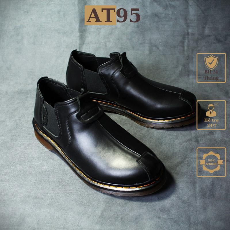 Giày boots nam 02 cổ lửng đế doc-tờ da bò Nappa ĐEN hàng thủ công