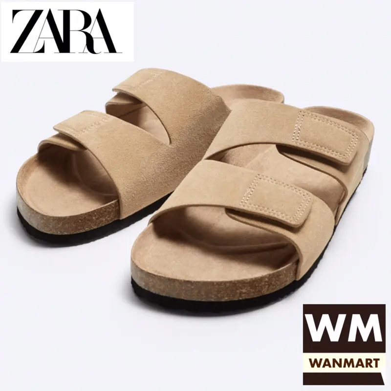 ZARA Men Sandal Split Suede Leather Sendal Pria Beige