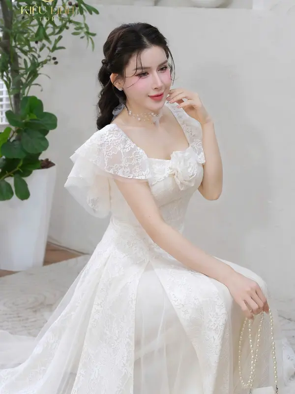 [Kiều Linh]-Váy Maxi Dự Tiệc Thiết Kế KL275 chất liệu Ren hoa tiết cao cấp phối Lưới, 2 Lớp Lót, Giấu Đường May, kết Hoa ren siêu sang 5