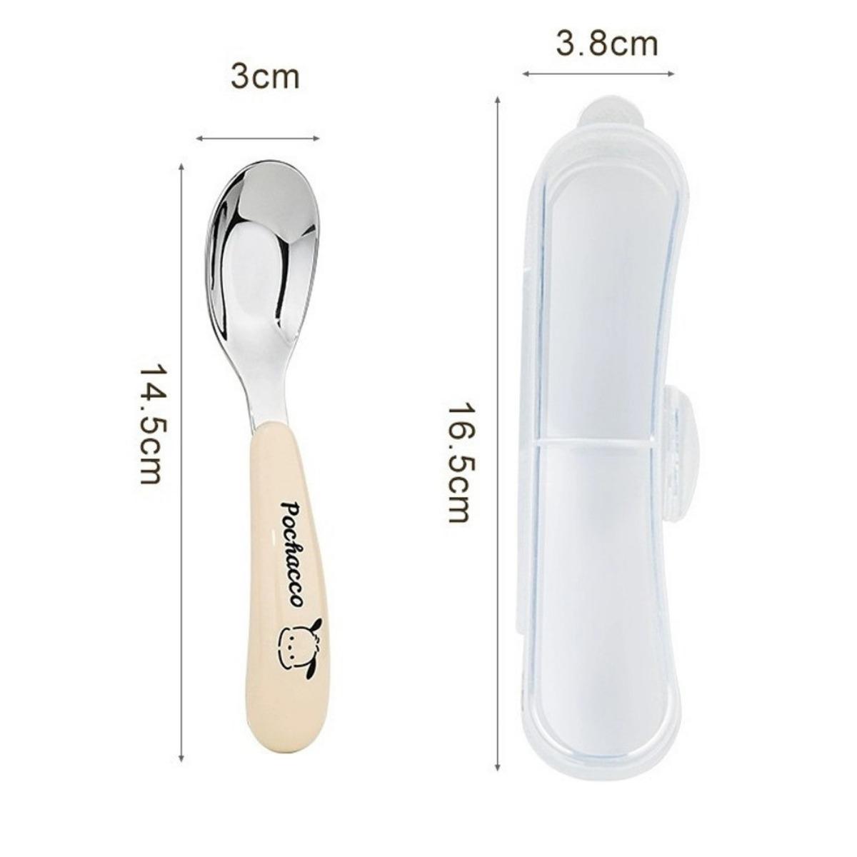 Set Sendok Garpu Bayi Stainless Steel dengan Kotak Gagang Silikon Lembut Set Alat Makan MPASI Anak Portable Travel Cutlery Set Sendok Garpu Sekolah Aman Anti Karat Ringan Higienis untuk Bayi Balita Belajar Makan Mandiri