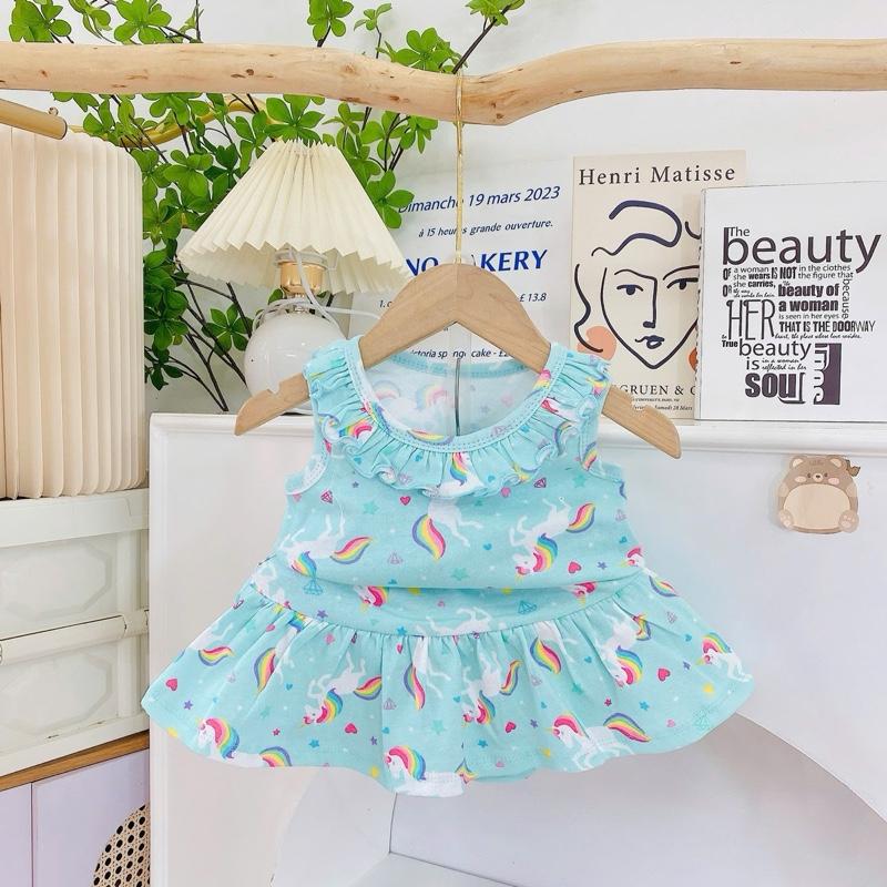 Set váy sát nách cổ bèo, Chất Cotton, mềm mịn mát cho bé gái mặc đi học đi chơi! 6