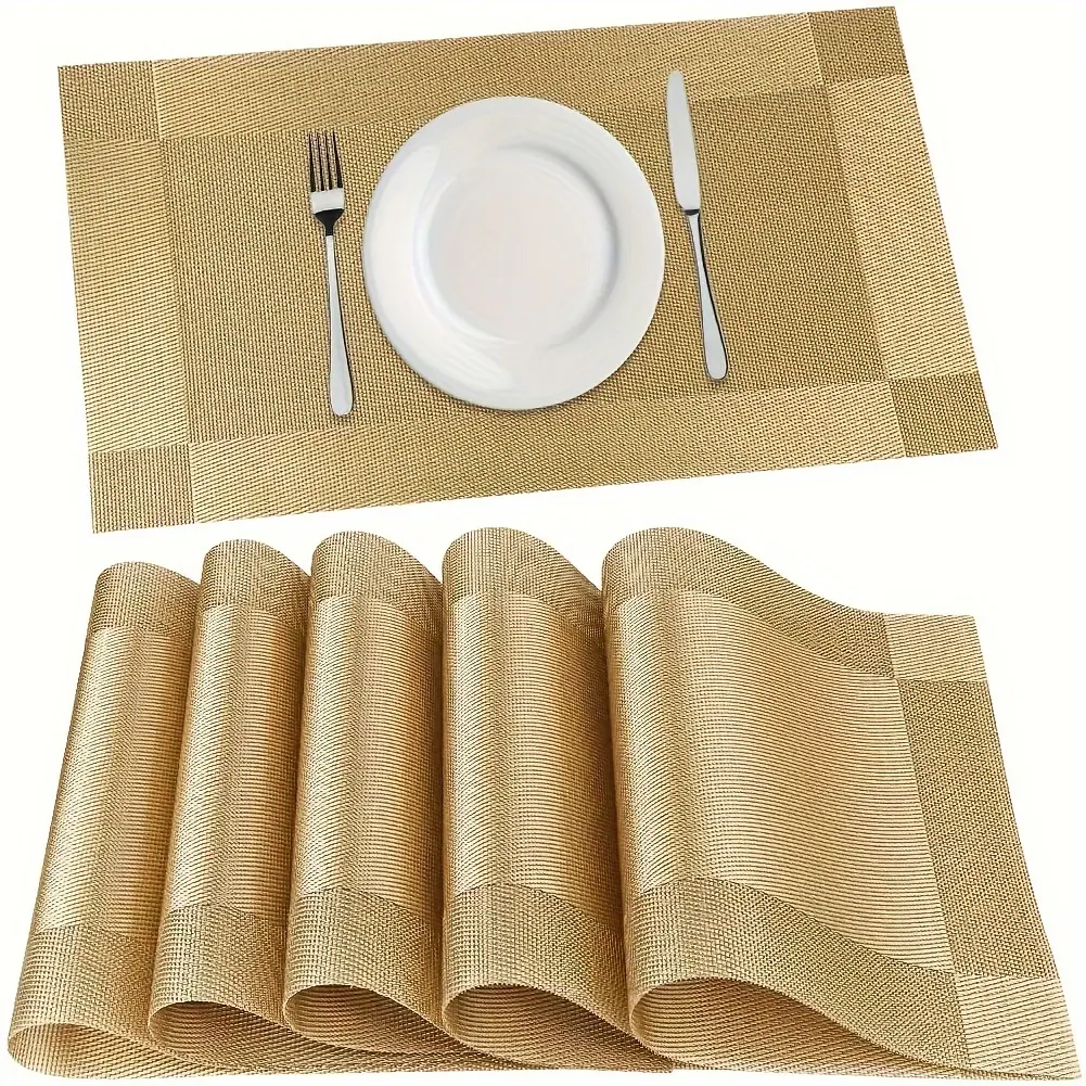 4/6/8pcs, Plastic Placemats, Square Golden Table Pads, Nordic Style Solid Color Table Decoration Mat, Coffee Table Pad, Household Bowl Plate Mat, Dining Table Decor, Room Decoration Coasters Tableware