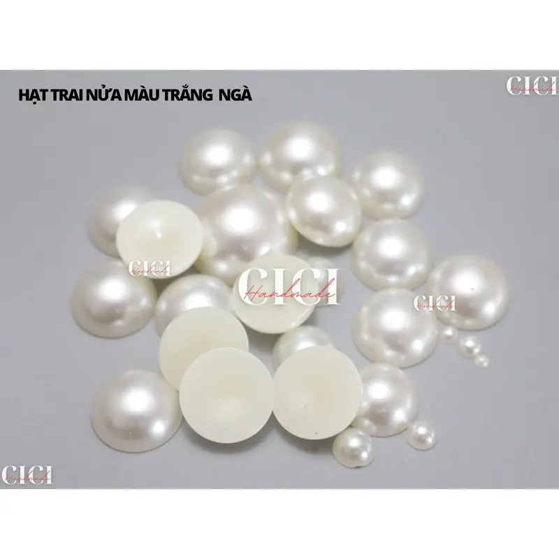 Hạt trai nửa màu trắng kem/ trắng tinh Cici Handmade chuyên hạt đá pha lê cườm đính kết 4