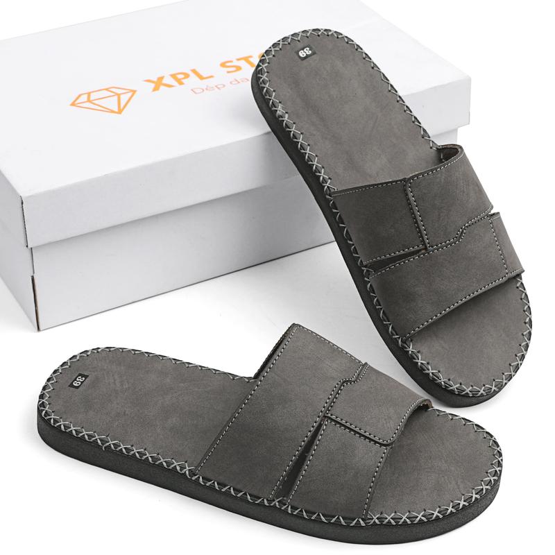 dép quai ngang da sáp nam thời trang kiểu dáng trẻ trung, đế đúc liền khâu chỉ toàn bộ chắc chắn W5 DéP Slipper Cao Su Sandal