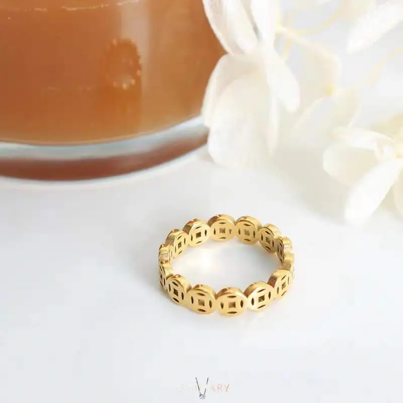 VISIMARY-C26 Cincin Titanium Unisex Couple Ring Model Berongga Unik Lapis 18Kgp 2
