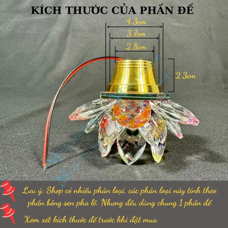 Hoa Sen Pha Lê Có LED Nhiều Chế Độ Sáng  Chuyên Để Trên Lư Đồng hoặc Chân Đèn Thờ Bằng Gỗ Hoặc Đồng 2
