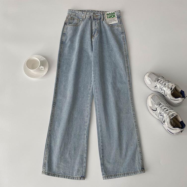 New Biru muda kulot longgar high waist celana jeans panjang wanita（GOOD LUCK）（realpict） 6