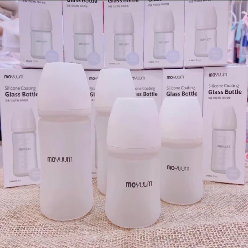 (Nhận 2 núm) Bình sữa Moyuum thủy tinh bọc silicon cho bé size 150ml/240ml bình  sữa Voi bình sữa chobé