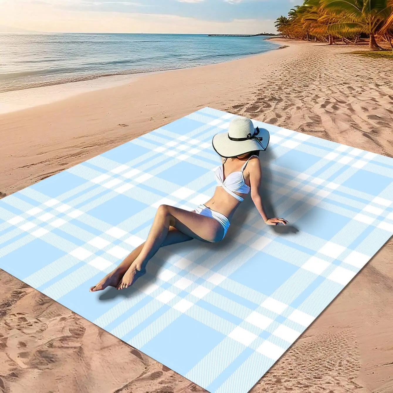 Plaid Pattern Beach Mat, Waterproof Quick Drying Beach Blanket, Rectangle Beach Towel, Beach Mat for Outdoor Camping & Beach Vacation