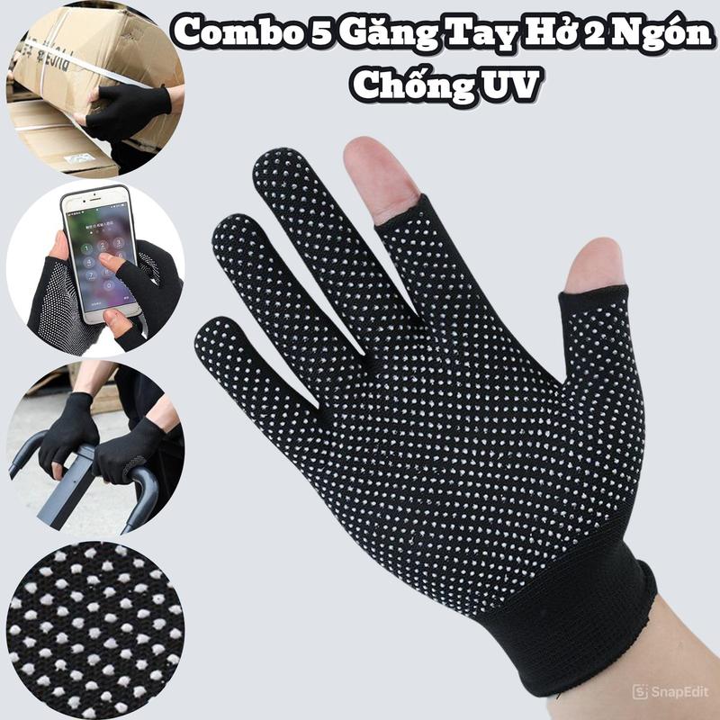  Combo 5 Găng Tay Hở 2 Ngón Chống UV Bao Tay Lái Xe Máy & Thể Thao Hở Ngón Chống Trượt Tiện Dụng Dùng Khi Tập Gym Và Dùng Điện Thoại 