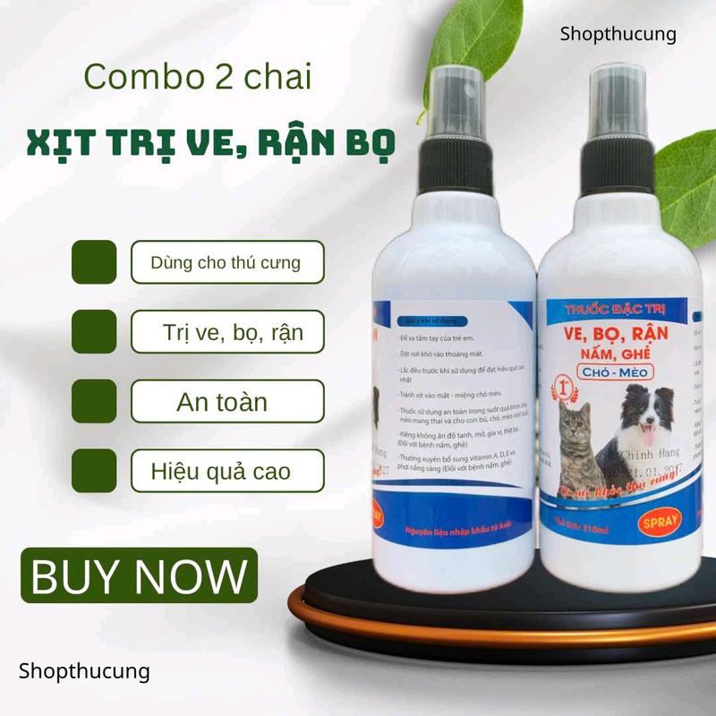 Combo 2 chai : Xịt diệt ve rận bọ chét Chó mèo