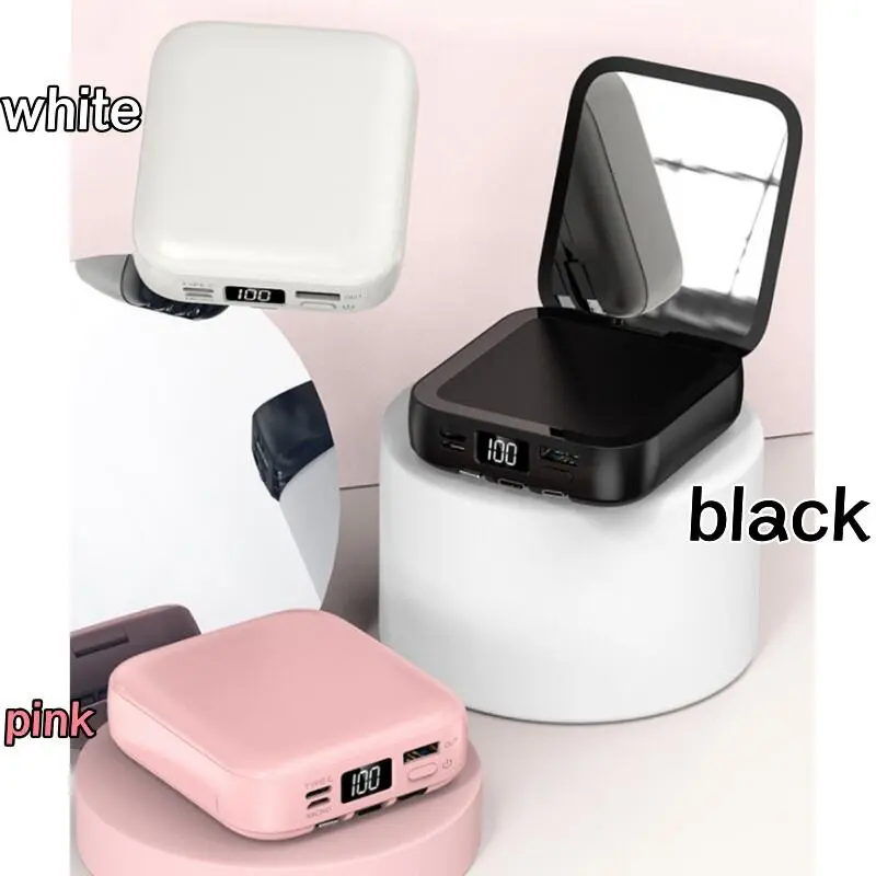Powerbank Chính Hãng, Dung Lượng 50000mAh, Kích Thước Nhỏ, Có Gương Trang Điểm, Sạc Tích Hợp 4 Dây 7