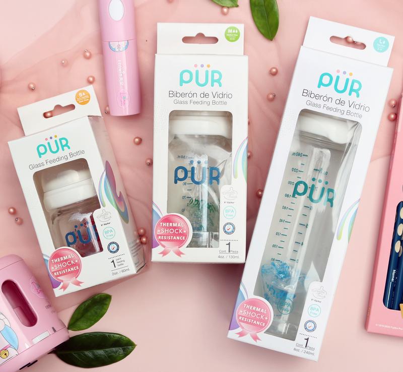 PUR - Bình sữa thủy tinh chống sốc, núm mềm sản xuất tại Thái Lan Silicone Cho Bé Voi