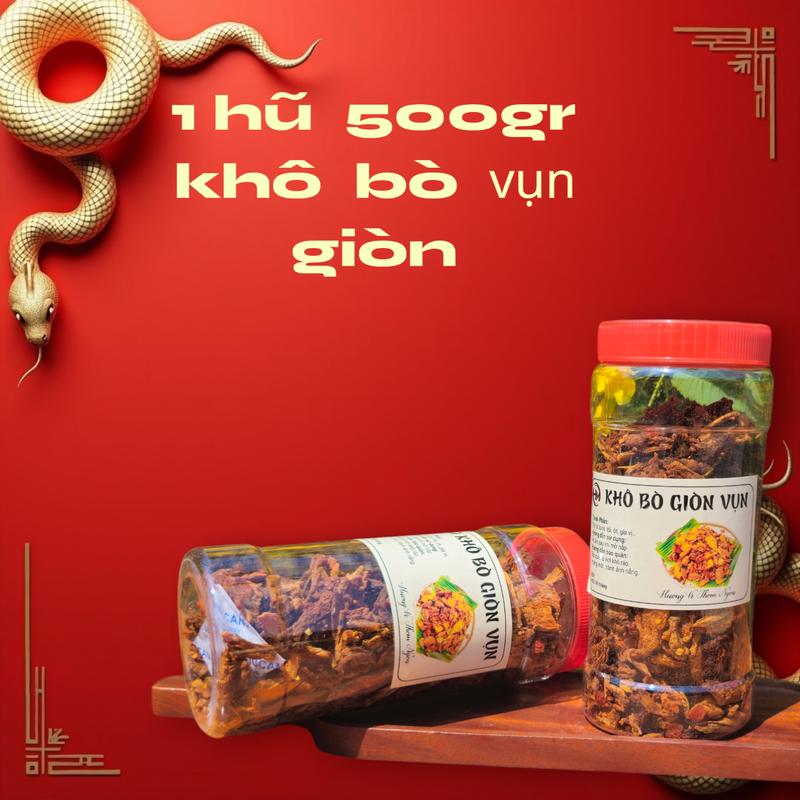 KHÔ BÒ  GIÒN  NHÍ  hũ 500g giòn tan   ( huỳnh  mai) Snack  Ăn Vặt