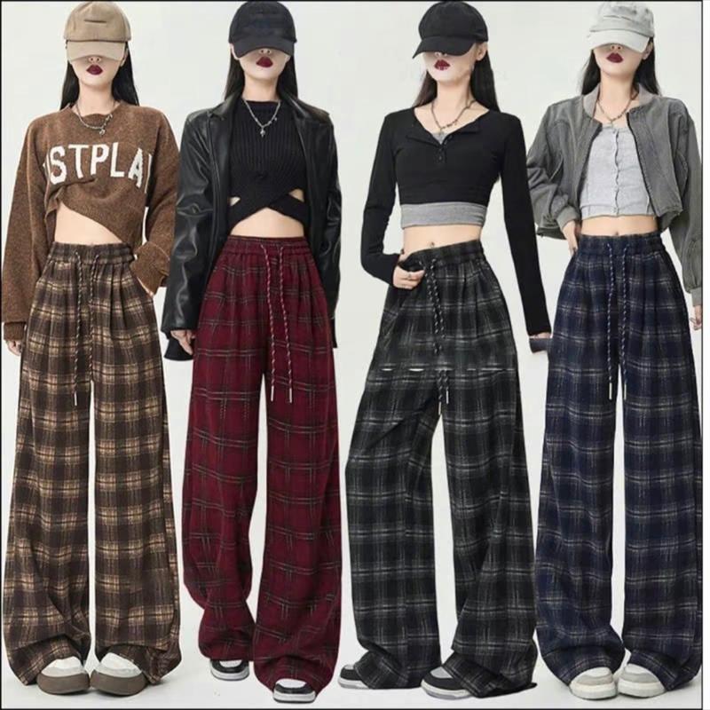 Quần Suông -Quần Baggy Nữ Kẻ Caro Vải Umi Cao Cấp Mền Mịn Co Giãn Tốt Cạp Chun Có Dây Rút Dễ Phối Đồ Nữ Women Pants Kem quần caro quần ống loe