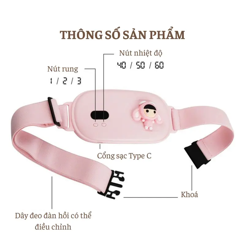 Máy massage bụng kinh, Đai chườm ấm bụng kinh 3 cấp độ mát xa và sưởi ấm màn hình LCD 7