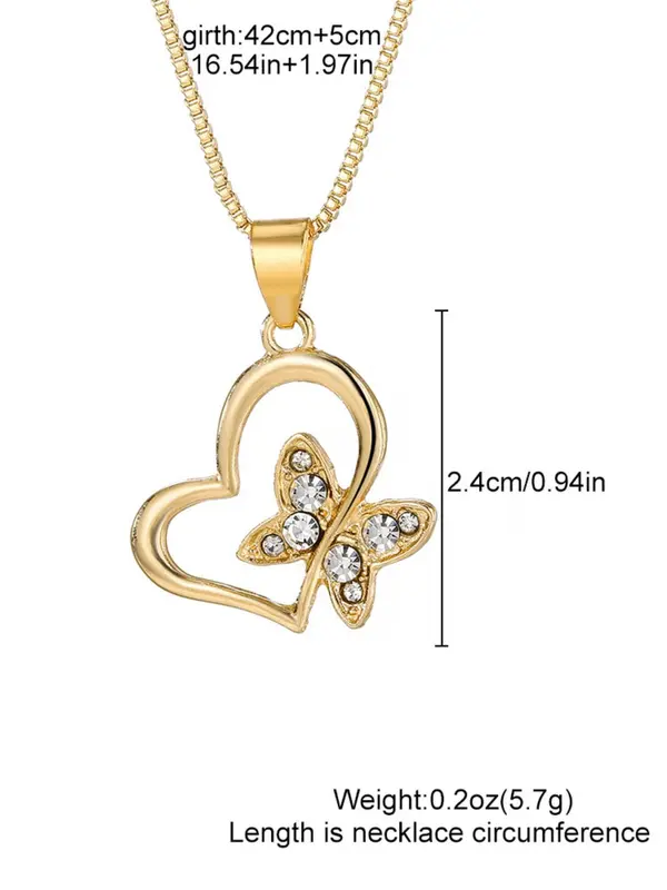 Women's Elegant Heart & Butterfly Design Pendant Necklace, Exquisite Trendy Pendant Necklace, Chic Jewelry As Gift for Girlfriend 1
